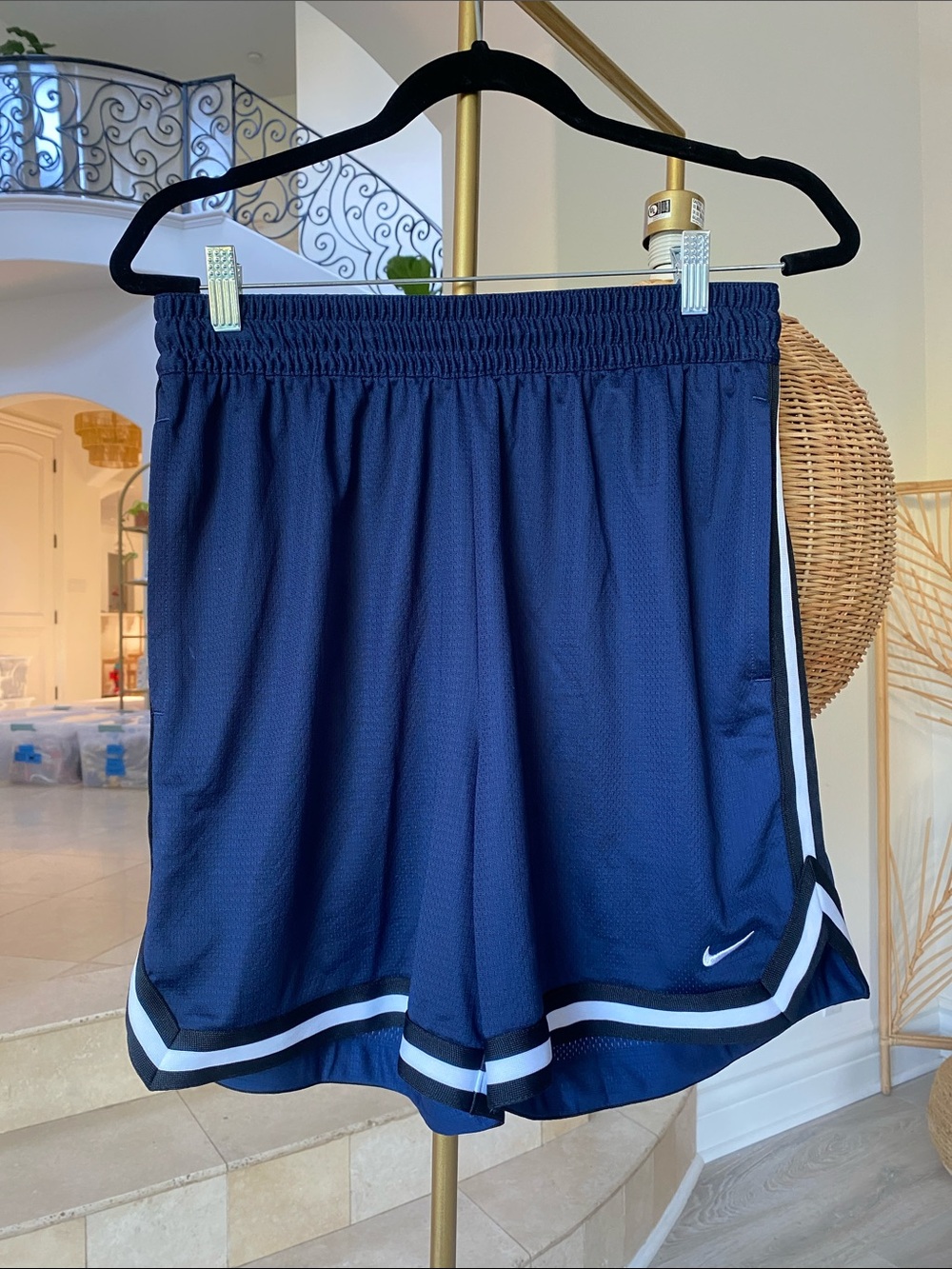 Nike Men’s Navy Blue Athletic Shorts with White Trim